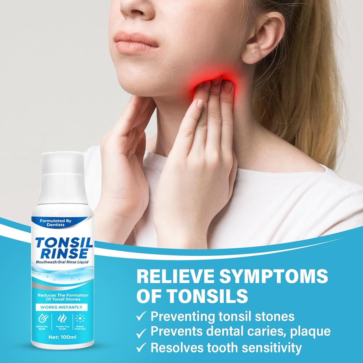 Tonsil Stone Remover, Natural Ingredients Mouthwash or Oral Rinse Liquid to Help Soothe Tonsils, Effectively Soothe Dry Mouth & Freshens Breath Tonsil Stone Mouthwash-Mint