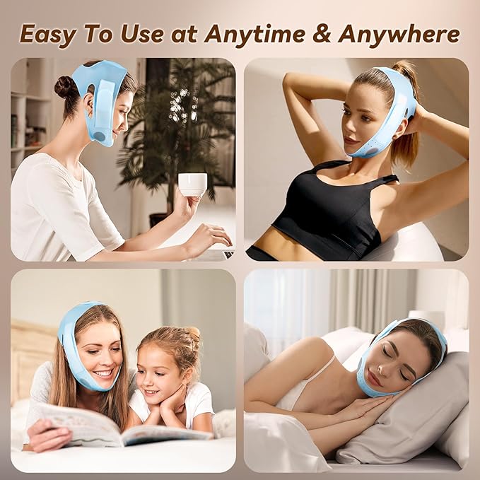 JUSRON V-Line Mask Chin Up Mask Face Strap, Soft Silicone Chin Strap V Shaped Face Mask, Jaw Exerciser 23-27 Inches (Light Blue)