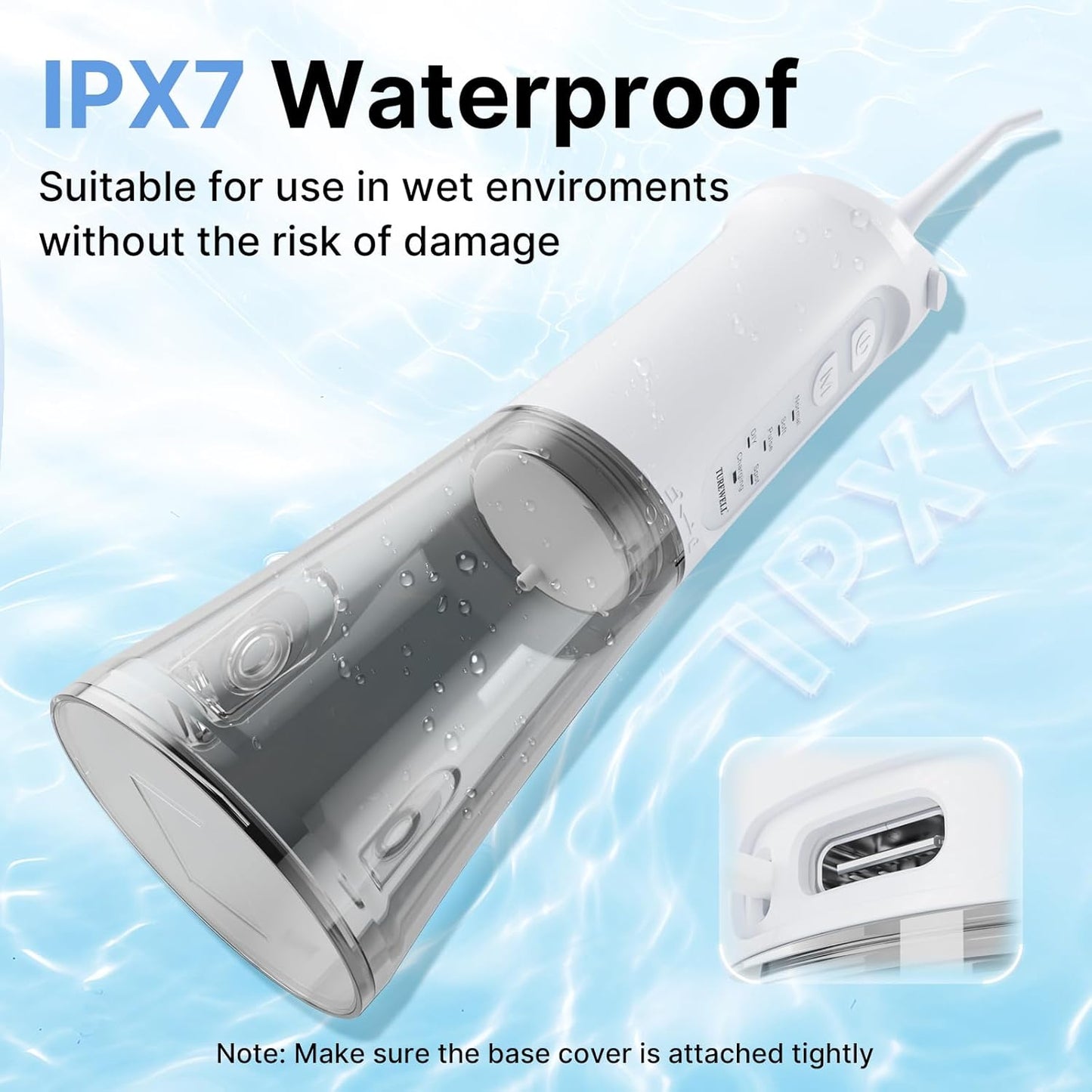 TUREWELL Water Dental Flosser for Teeth/Braces, 310 ML Portable Cordless Oral Irrigator with 5 Modes, IPX7 Waterproof Electric Water Flossing with 4 Replacement Jet Tips for Travel and Home, White