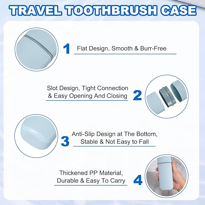uxcell Travel Toothbrush Case, 7.9x2.7x1.4 Portable Travel Toothbrush Holder with Flat, Plastic Toothpaste Container for Bathroom, Gym, Business Trip, Camping, Sky Blue