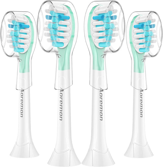 Aoremon Replacement Heads for Sonciare C3: Toothbrush Heads fit for Philips Sonicare 2 Series 3 Series ProtectiveClean DiamondClean FlexCare HealthyWhite 4100 5100 6100 G3 W3 C2 G2 C1, 4 Count,White