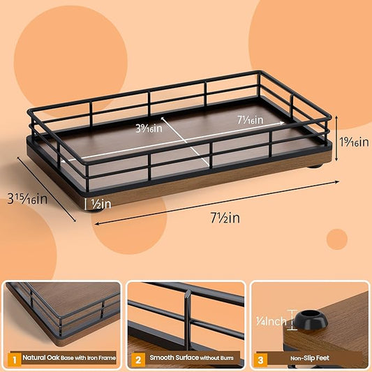 Wooden Decorative Tray, Oak 7.5" L Coffee Table Tray for Kitchen Countertop Soap Sponge Holder for Dresser Perfume Jewelry Candle Nightstand Table Centerpieces for Dining Room Decor Walnut