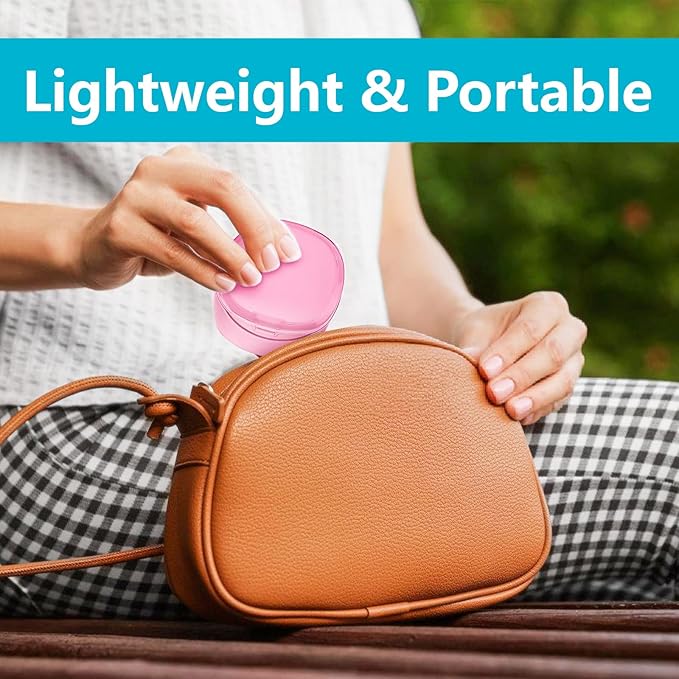 Travel Denture Case Denture Soaking Container with Brush, Denture Cleaning Case Retainer Bath Box Case False Teeth Container - Leak Proof & Lid Waterproof - Transparent Pink