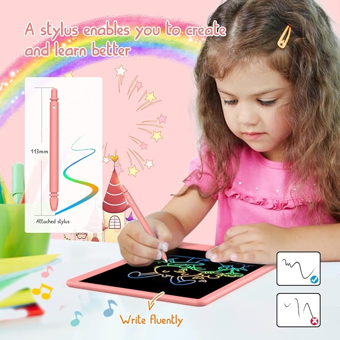 LCD Writing Tablet Doodle Board, Colorful Drawing Pad, Electronic Drawing Tablet, Drawing Pads,Travel Gifts for Kids Ages 3 4 5 6 7 8 Year Old Girls Boys (10.5 inch, Pink+Yellow)
