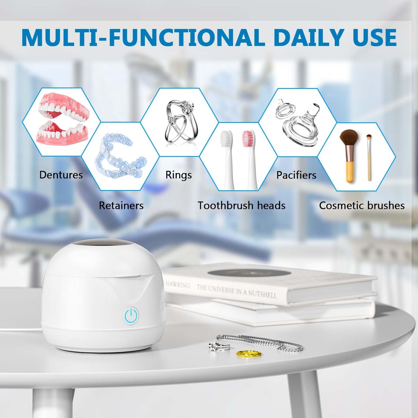 Ultrasonic Retainer Cleaner Machine 45kHz 200ml Portable Ultra Sonic Retainer Cleaner for Dental Retainer Mouth Guards Aligner Night Guard Braces Toothbrush Jewelry