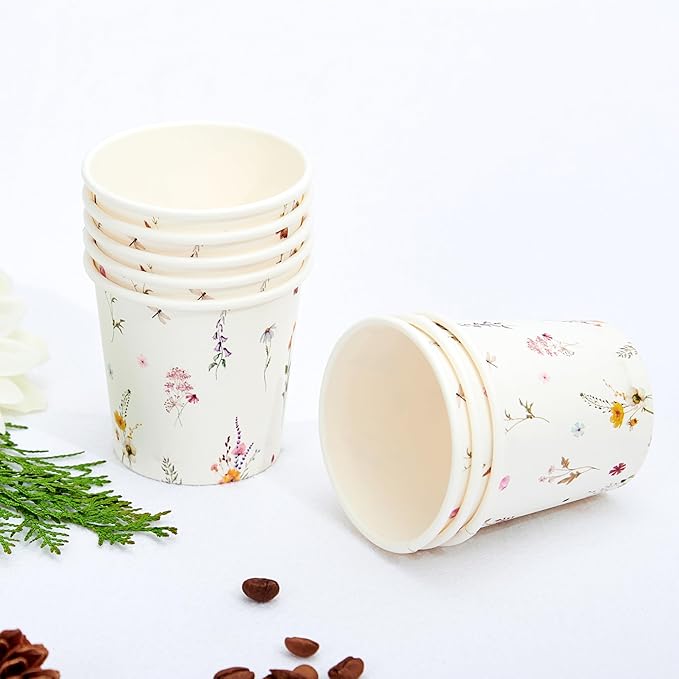 Crisky 150 Pack Paper Bathroom Cups 3oz Disposable, Elegant Design Floral Small Mouthwash Cups, Hot/Cold Beverage Coffee, Dessert for Birthday Parties, Home-use, Picnics, Ceremonies Any Events