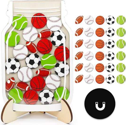 Magnetic Reward Jar for Kids, Classroom Reward System, Star Reward Jar, Incentive Good Behavior Responsibility Chart, Potty Training Rewards, Behavior jar for Boys Girls (Sports)