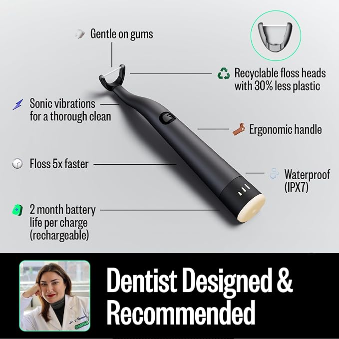 FLAUS Electric Flosser (Oprah's List, Shark Tank) 3 Speeds + 135 Refill Heads Variety Pack (Extra Strong Woven & Gentle Gliding) Water Flosser Alternative, Dentist Tooth Flossers Dental Floss Picks