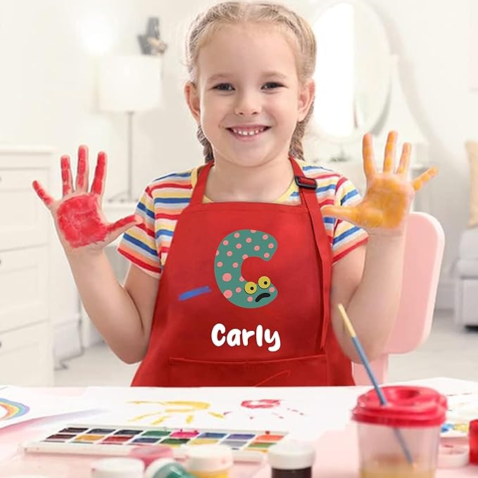 Personalized Kids Apron for Cooking, Kids Chef Hat and Apron, Toddler Aprons for Baking Crafting, Christmas Gifts for Children, Birthday Gifts for Boys and Girls