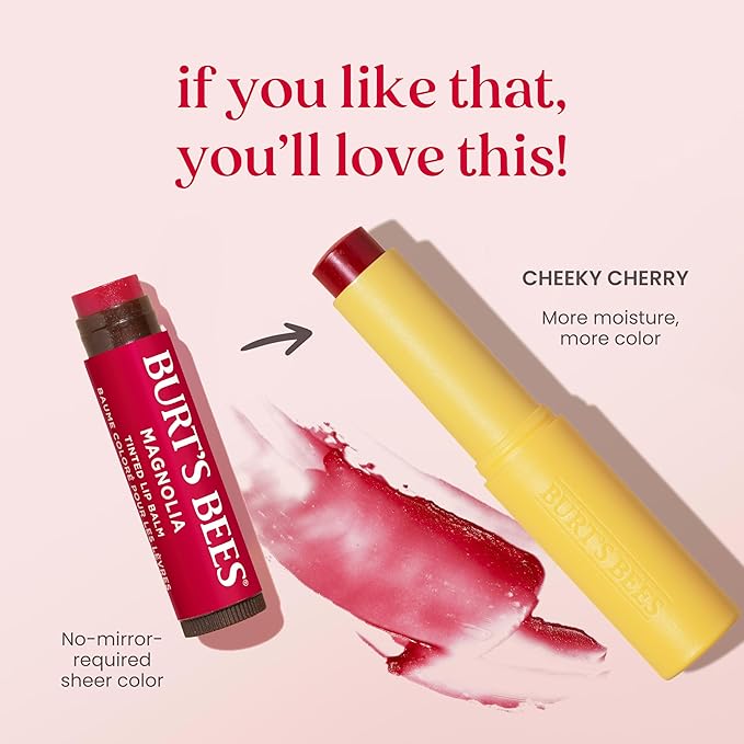 Burt’s Bees Stocking Stuffers, Tinted Boosted Balm, Cheeky Cherry, Hydrating Tinted Lip Balm, 24 Hour Lip Moisturizer with Responsibly Sourced Beeswax, 100% Natural Origin, 1 Count, 0.16oz