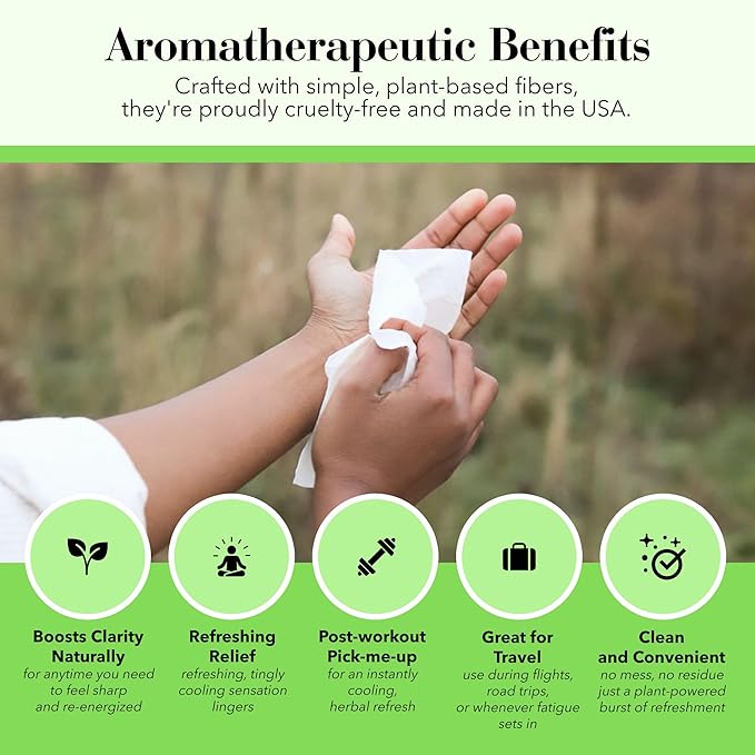 Herban Essentials - Peppermint Wipes & Towelettes - Essential Oil Wipes for Hands & Body - Travel Size Essentials and Toiletries - Natural, Individually Wrapped, Disposable & Moist Refresh (20 count)