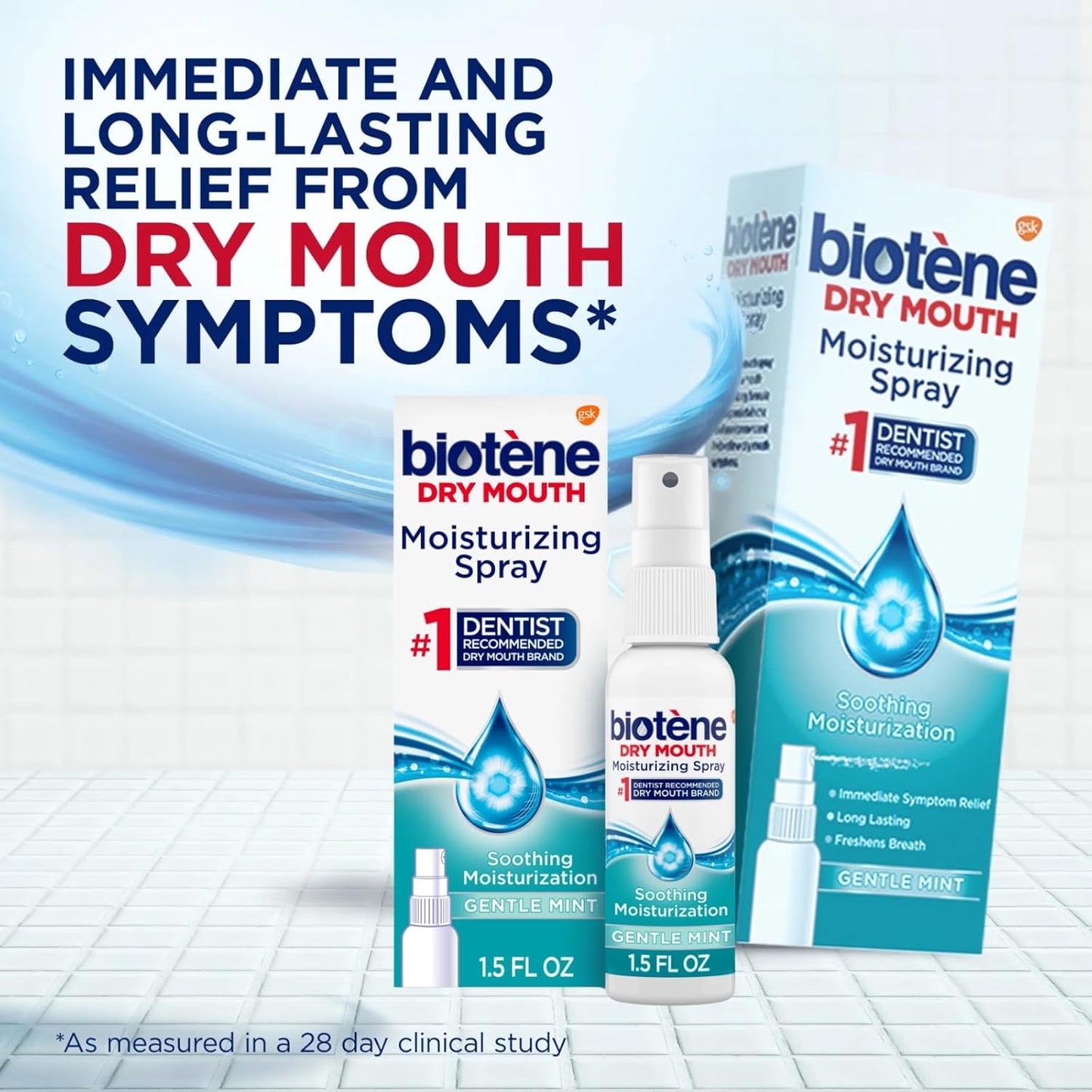 1 Pack of Biotene Moisturizing Dry Mouth Spray, Moisturizing Spray for Dry Mouth and Bad Breath, Gentle Mint - 1.5 fl oz + Vitamin and Mineral Exclusive Guide