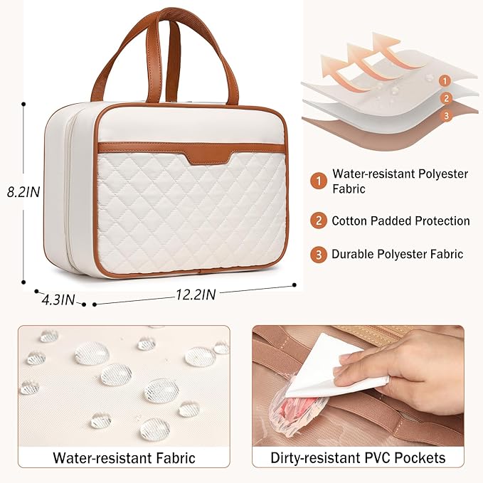 Travel Toiletry Bag for Women Hanging Travel Toiletry Organizer for Full-sized Toiletries Portable Water-resistant Travel Bag with Hanging Hook and 4 Compartments for Travel Essentials and Cosmetics