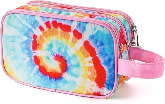 Kids Toiletry Bag for Girls, Travel Toiletry Bag for Little Young Girls Cosmetic Bag Makeup Bag Waterproof Hanging Wash Bag Toddler Toiletries, Tie Dye Pink