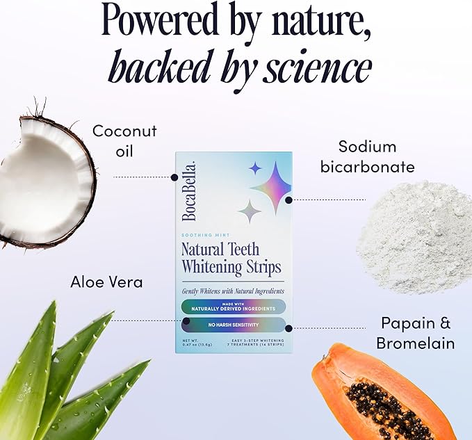 Natural Teeth Whitening Strips – Peroxide-Free, Enamel-Safe & Sensitivity-Free | 7 Treatments | Papaya & Pineapple Enzymes + Coconut Oil | Gentle Daily Stain Removal for a Brighter, Whiter Smile