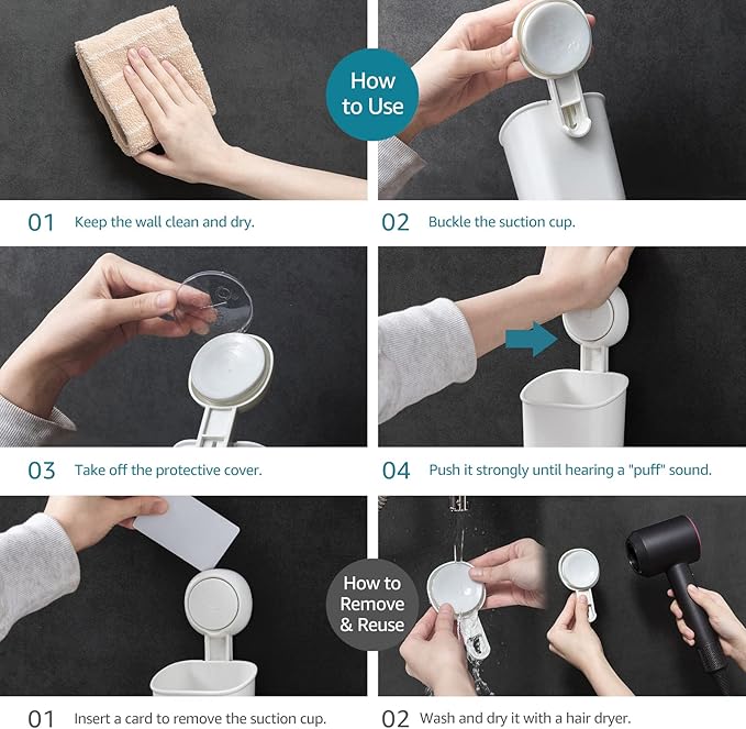 LEVERLOC Powerful Suction Toothbrush Holder, Removable Drill-Free Wall Shower Holder for Toothbrush, Toothpaste, Razor, Self-draining Suction Cup in Shower, Kitchen Tableware Organizer, White, 2 Pack