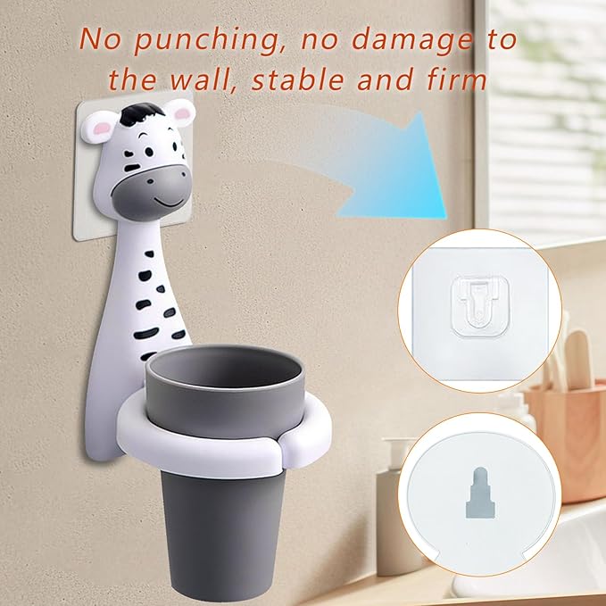 Kids Toothbrushes Holder Animal Tooth Cup Holder,Mouthwash Cup Rack for Children,Wall Mounted Sucker Toothpaste Storage Set Cute Household Toothpaste Rack No Punching Shelf Bracket with Cup (Zebra)