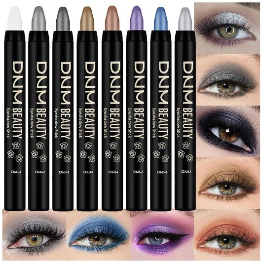 8Pcs Cream Eye Shadow Brightener Sticks Set for Eyes, Pearl White Smokey Black Gray Khaki Royal Blue Violet Purple Silver, Halloween Makeup, Matte Shimmer Eye Shadow Pencil Pen Crayon Waterproof 01