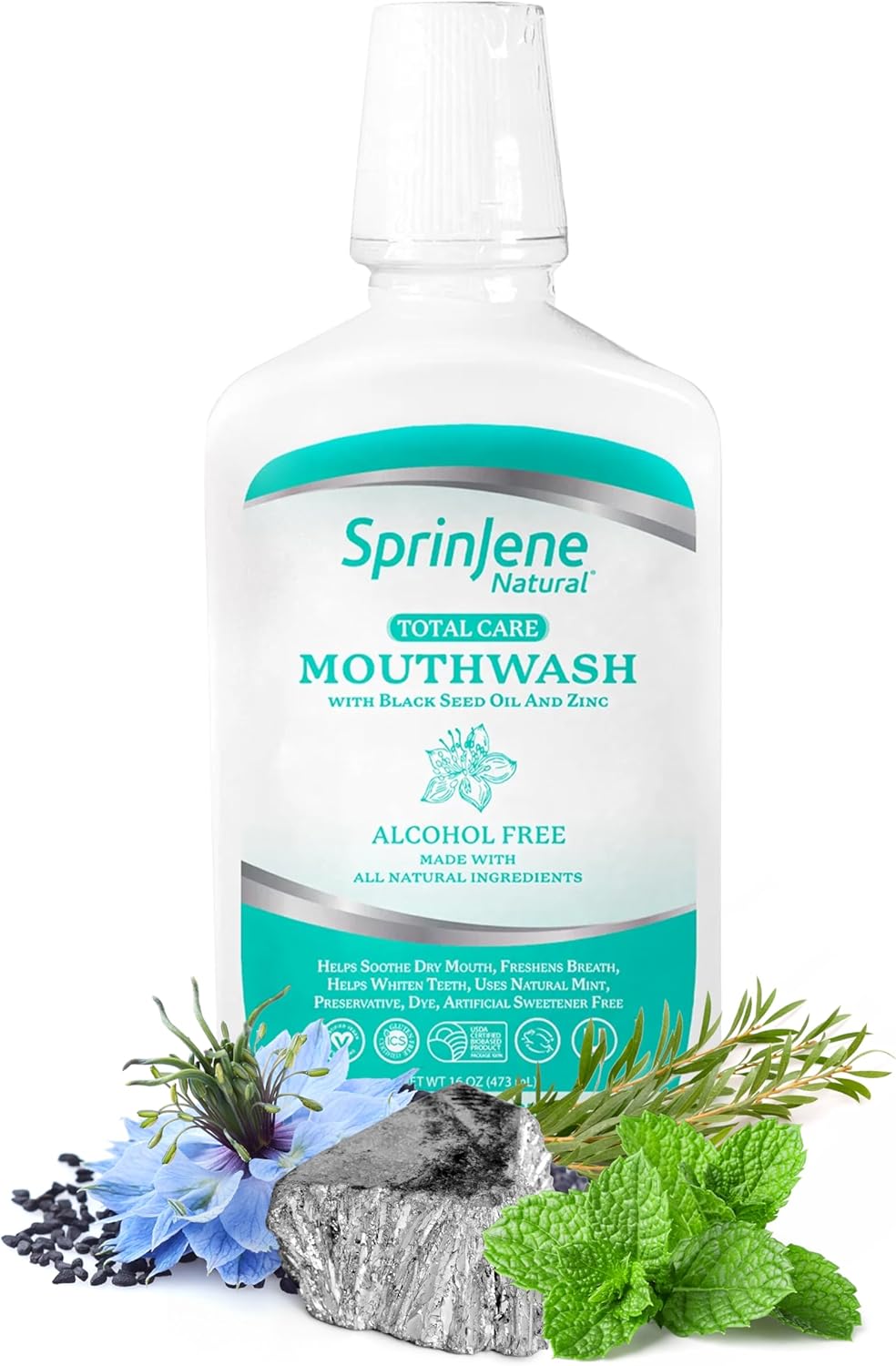SprinJene Natural Sensitivity & Gum, Fluoride Free Toothpaste for Sensitive Teeth & Gum (1 Pack) + Fluoride Free & Alcohol Free Mouthwash