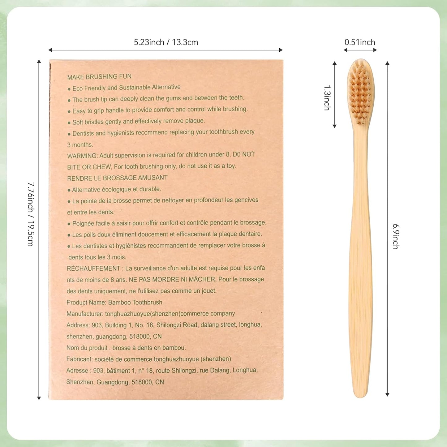 Bamboo Toothbrushes Soft Bristles 10 Pack, Biodegradable BPA Free Soft Bristles Toothbrushes for Adult, Eco-Friendly, Natural Wooden Organic Toothbrush