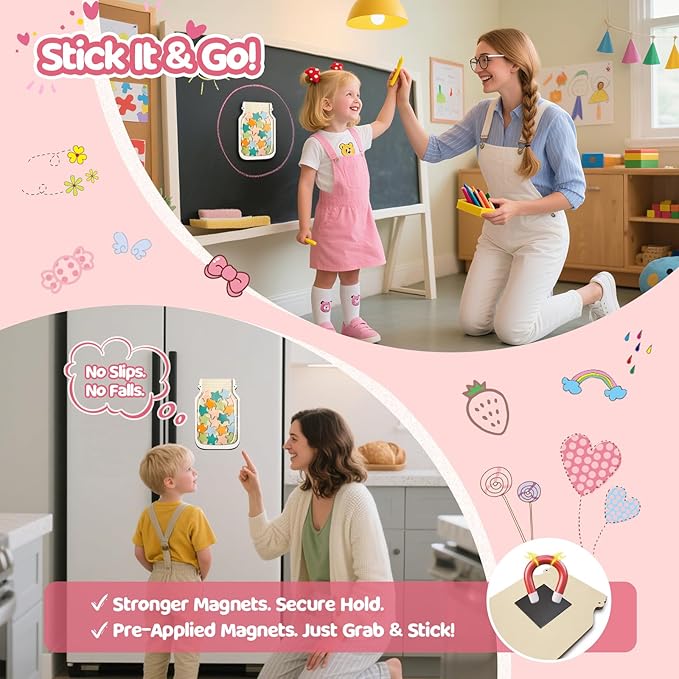 Magnetic Reward Jars for Kids - Star Tokens Reward Jar for Classroom Star Jar Reward System Behavior Chart for Kids at Home Potty Training