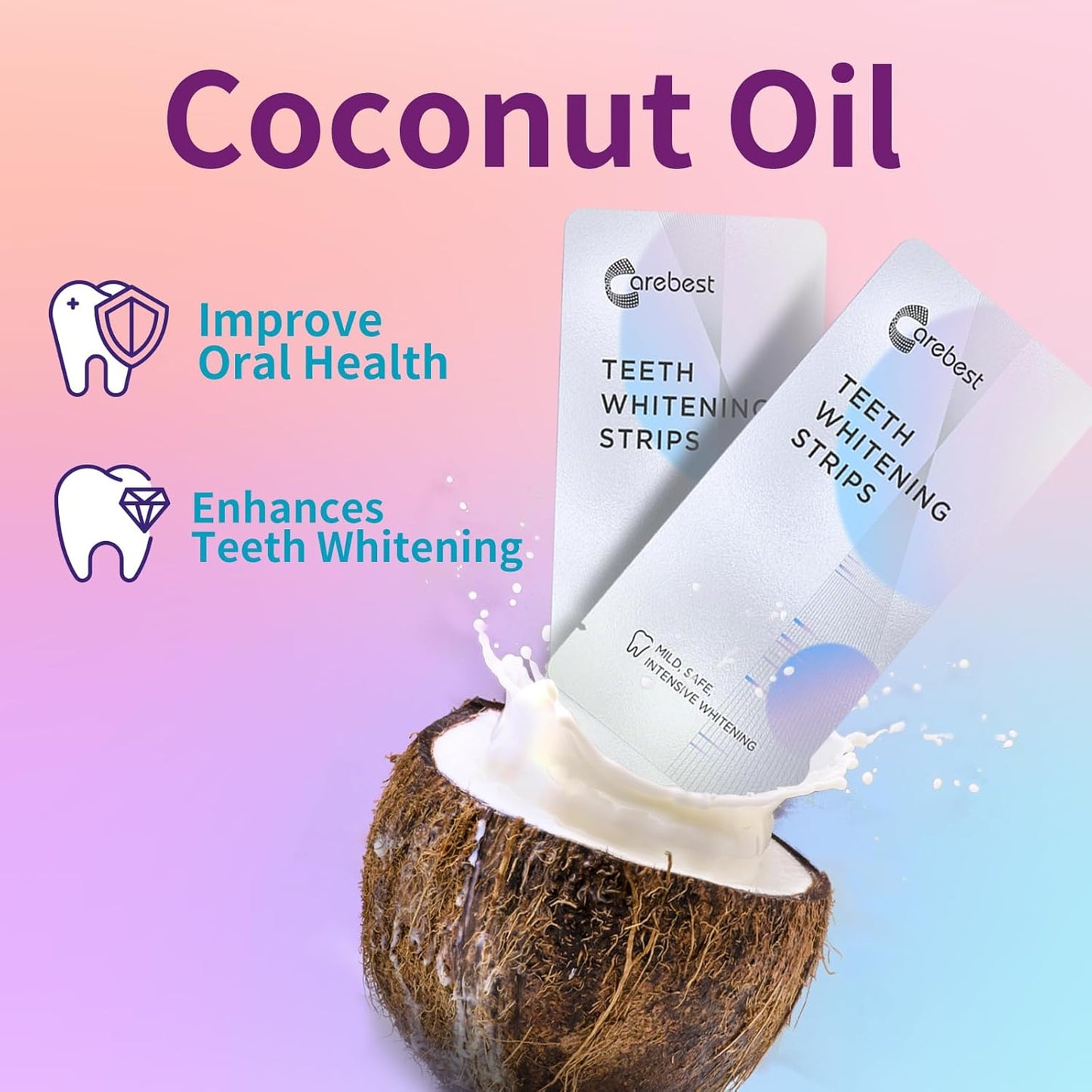 Coconut Whitening Strips,Enamel Safe Non-Slip Whitening Strips for Sensitive Teeth,18 Treatments Teeth Whitening Kit