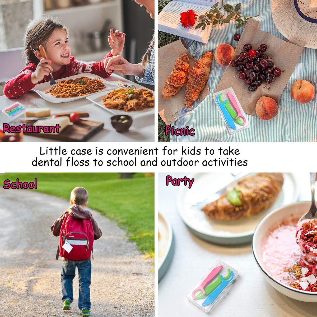 Dental Floss Picks, FAMILIFE Kids flossers Toddler Threaders Children Unwaxed Unflavored Fluoride Free Dental Floss Child Kid Flossing Sticks with Travel Cases 200 Picks