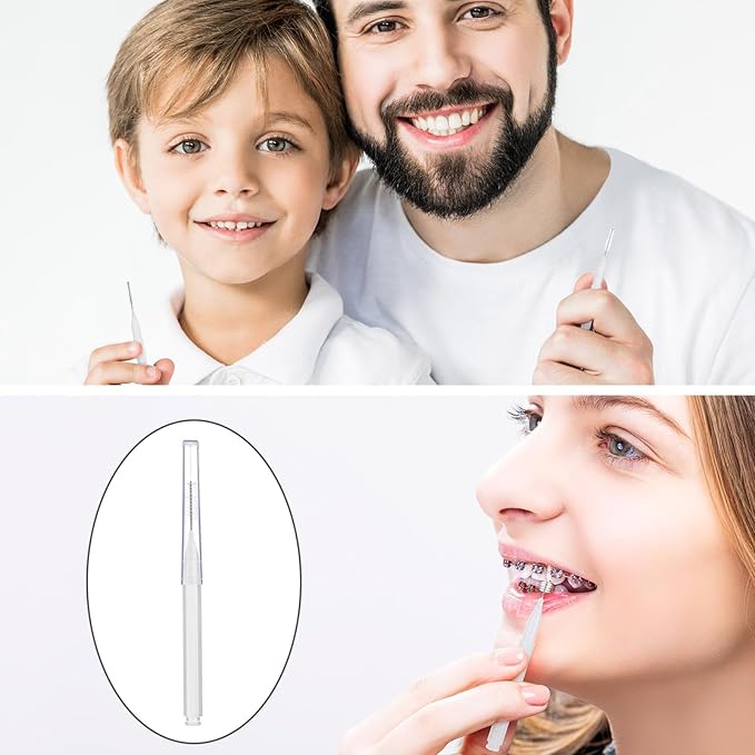 Patelai 100 Pieces Braces Brush for Cleaner Interdental Brush Toothpick Dental Tooth Flossing Head Oral Dental Hygiene Flosser Toothpick Cleaners Tooth Cleaning Tool (White)