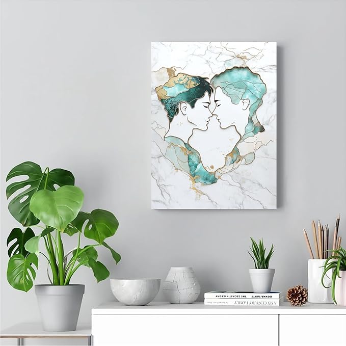 SchindlerBang Gay Bedroom Wall Decor,Vibrant Canvas Art of Two Men in Love,Modern LGBTQ+ Painting for Home,Office,Dorm,or Apartment,Romantic Gift,8x12inch Ready to Hang