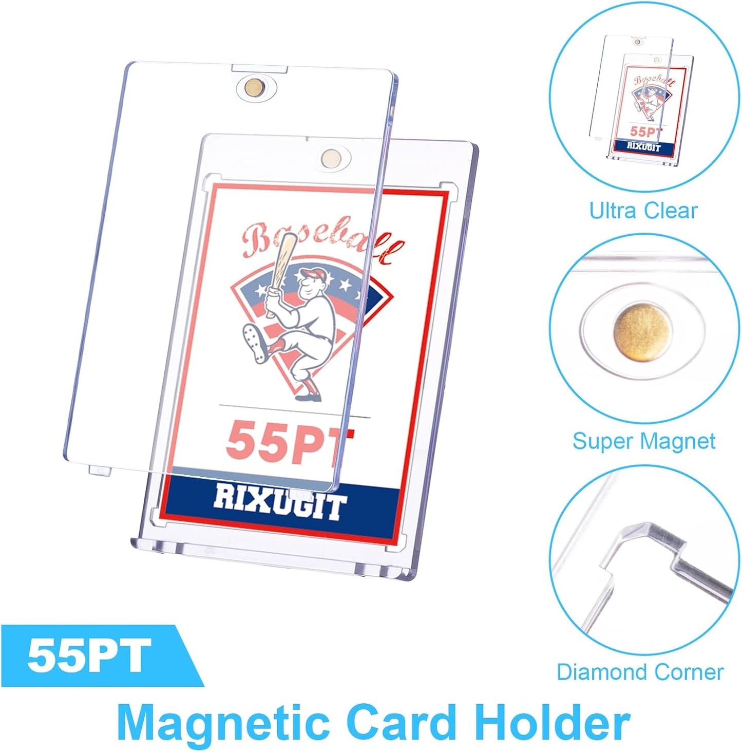 20-Pack Magnetic Card Holders for Trading-Cards - 55PT One Touch Magnetic Card Holder, Magnetic Card Case for Sports Game Baseball Cards, Collectible Trading Card Sleeves Business Card Holders