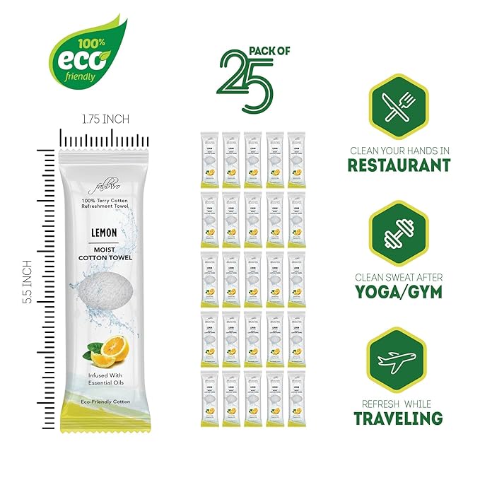 Oshibori Moist Terry Cotton Refreshment Towels (50 Pack, 8 x 8 Inches) - White Mildly Scented Pre-moistened Towel to Use Hot or Cold - Lemon & Lavender Scent Bundle of 25 each