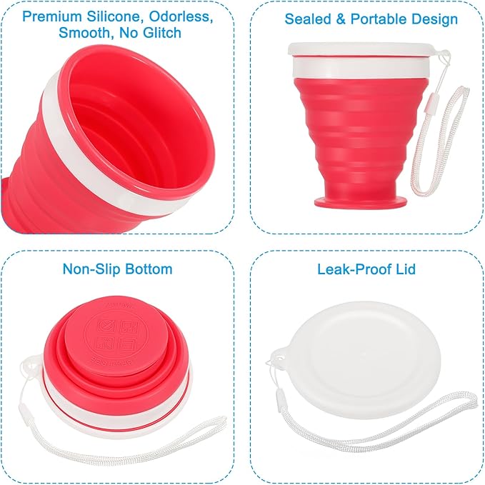 PATIKIL Collapsible Cup, 2 Pack 200mL Travel Folding Cup Silicone Portable Drinking Cup for Camping Hiking Outdoors, Rose Red