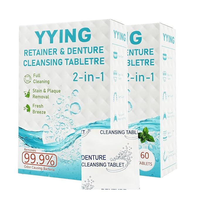 Retainer Cleaner & Denture Cleaning Tablets with 120 Removes Stains, Odors, and Plaque from Aligners, Mouth Guards, Night Guards, and Dental Appliances, 4-Month Supply