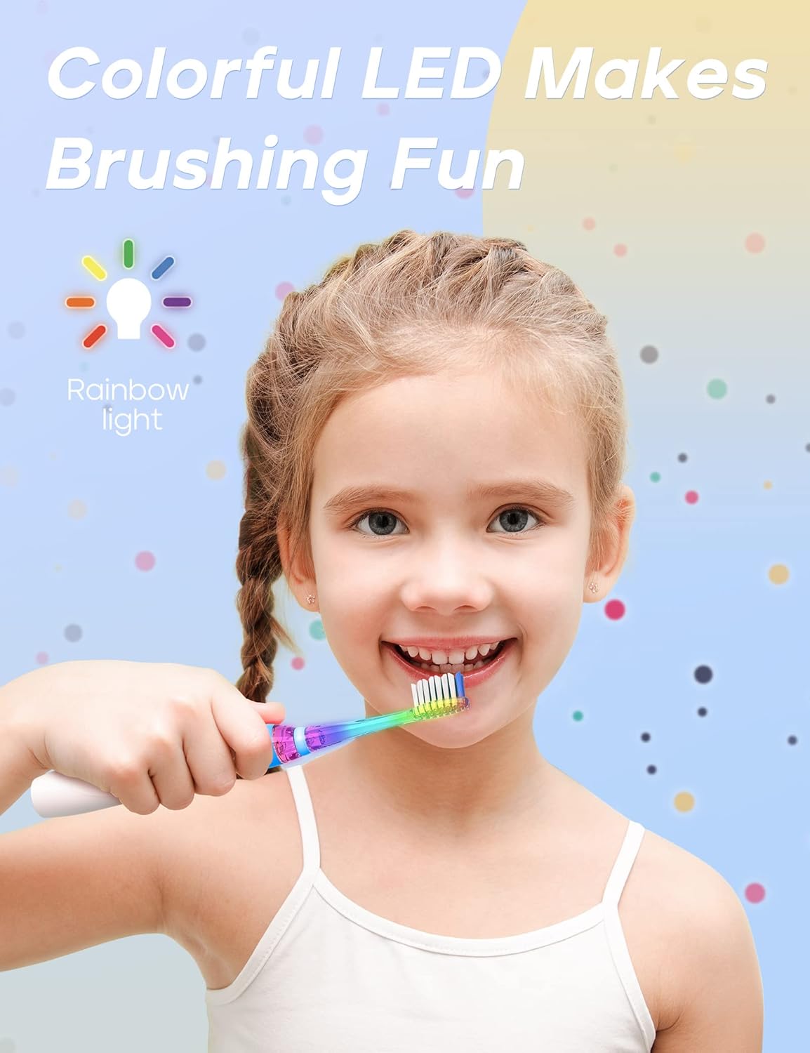 SEAGO Kids Electric Toothbrush with 2 Mins Brushing Timer and 4 Replacement Bursh Heads, Rainbow LED Light Make Brushing Fun, Blue Color Boys Battery Powerd Toothbrush for 4-12 Years Old，SG-977