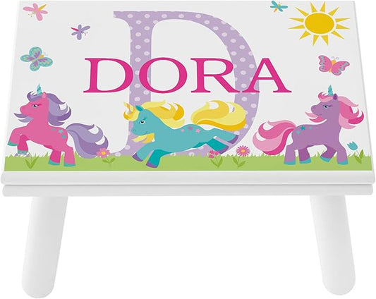 Let’s Make Memories Personalized My Own Name Step Stool - Children’s Step Stool - Sturdy Wood – Non-Toxic Paint, Sealer - Unicorn Design - White - 14’Wx9.25”Lx8.75”H - Ages 3+