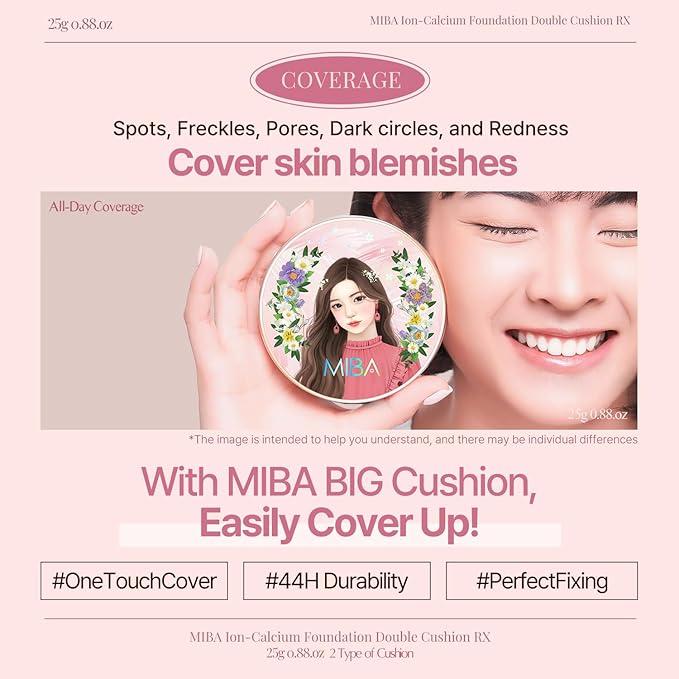 MIBA Ion Calcium Foundation Double Cushion RX No 27 Big Cushion SEASON2 Long Lasting Effect. Skin moisturizing. Glow Makeup High Coverage. Skin tightening relief. Smooth adhesion.(25 g / 0.88 oz)