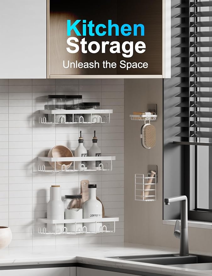 GVY Shower Caddy 5 Pack, Adhesive Shower Organizer Bathroom Shelves,Rustproof Bathroom Organizers and Storage for Home Decor, No Drilling Shower Shelves for Apartment Essentials