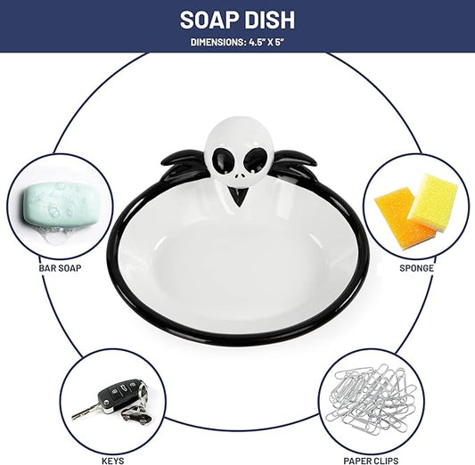 Jay Franco Disney Nightmare Before Christmas Bathroom Accessories - 2 Piece Black & White Resin Bathroom Décor and Storage Set Includes Toothbrush Holder and Soap Dish Set