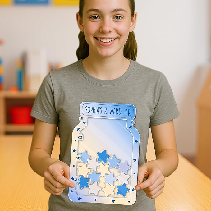 Custom Reward Jars for Kids - Magnetic Reward Jar for Classroom Behavior – Incentive Jar with Stars for Teachers & Kids – Class Rewards Chart, Potty Training, Behavior Management Tool, TT10