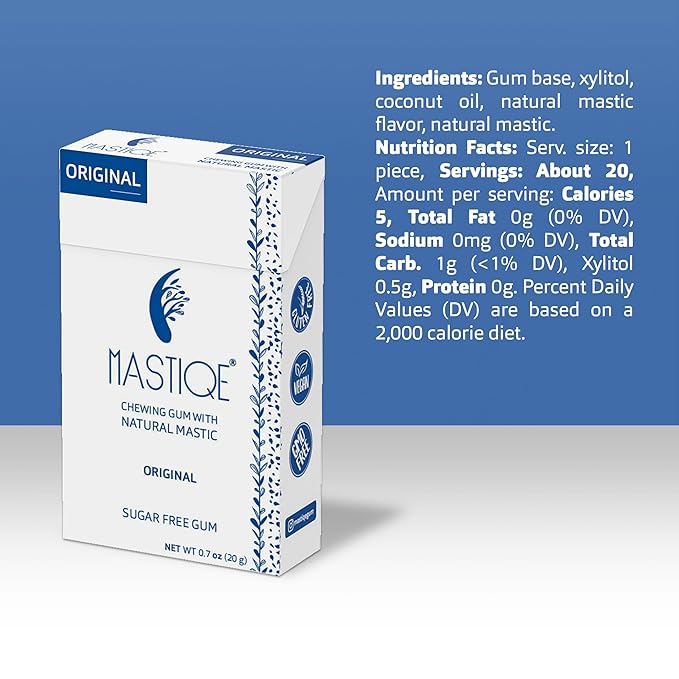 Mastiqe Sugar Free Hard Chewing Gum with Natural Mastic (Original, 20 Count)