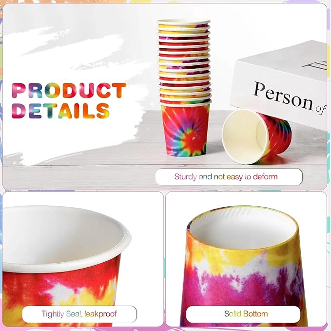 Tiamon 500 Pack 2 oz Paper Cups, Mini Mouthwash Disposable Bathroom Small Paper Drinking Espresso Cups for Home Office Travel Picnic Party Supplies(Tie Dye)