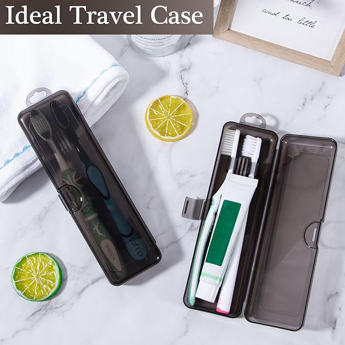 Toothbrush Travel Case 2 Pack, Clear Black Toothbrush Case Holder Travel Size Plastic Toothbrush Holder Toothpaste Storage Container Portable for Traveling, 7.87 x 2.36x 1.18”