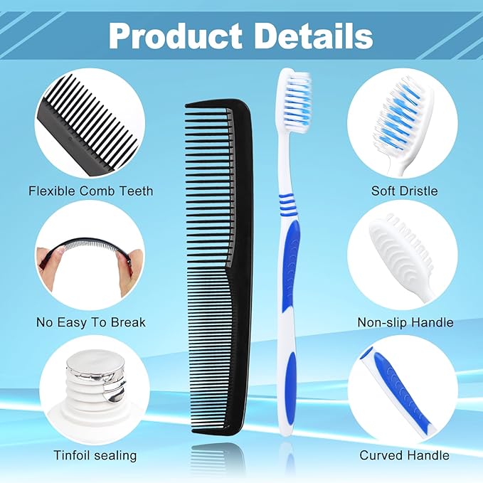 50 Set Travel Toothbrush Kit Bulk,Disposable Toothbrush with Toothpaste Set with Mouthwash,Toothpaste,Cover,Comb,Zip Bag,Floss Picks,Toothbrushes Set for Homeless,Travel