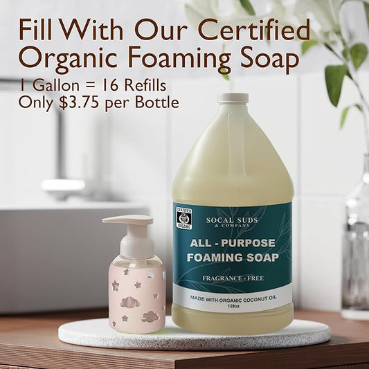 SoCal Suds & Company Glass Foaming Hand Soap Dispenser, Soft Grip Silicone Sleeve, Refillable Pump Bottle for Kids, Baby Wash & Shampoo, Ideal for Home Use, Light Pink 8oz