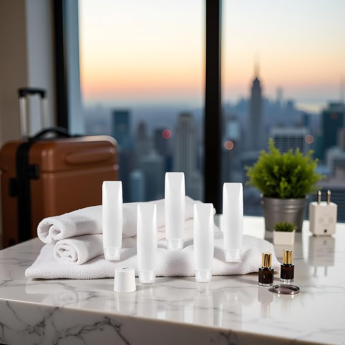 5 Pcs White 1 oz Travel Bottles Empty Refillable Toothpaste Tubes Containers Small Mini Size Squeeze Dispensers, Pump Dispensers Refillable Containers