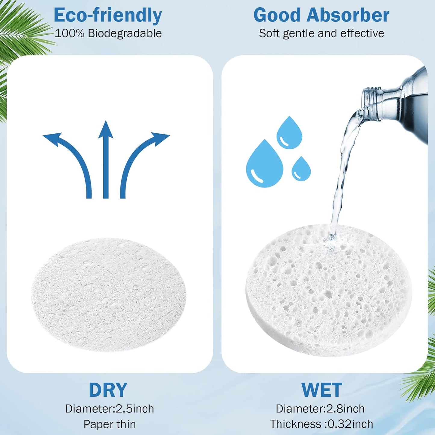 300 Count Compressed Facial Sponges Natural Face Sponges for Cleansing Disposable Facial Exfoliating Pads for Estheticians(White)