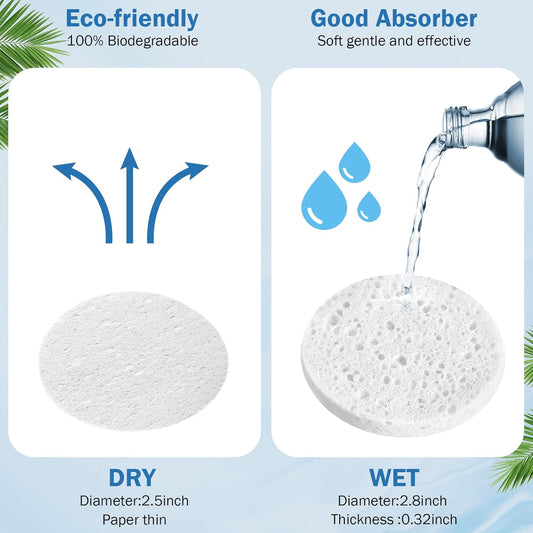 300 Count Compressed Facial Sponges Natural Face Sponges for Cleansing Disposable Facial Exfoliating Pads for Estheticians(White)