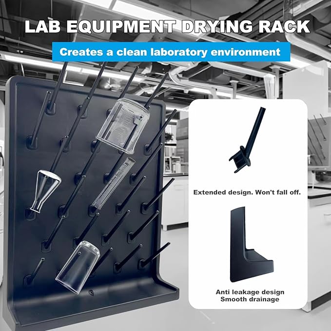Lab Drying Rack 27 Pegs Laboratory Cabinets Glass Drying Racks Wall-Mount Black Cleaning Frame for School Laboratory Utensils Hidden Installation