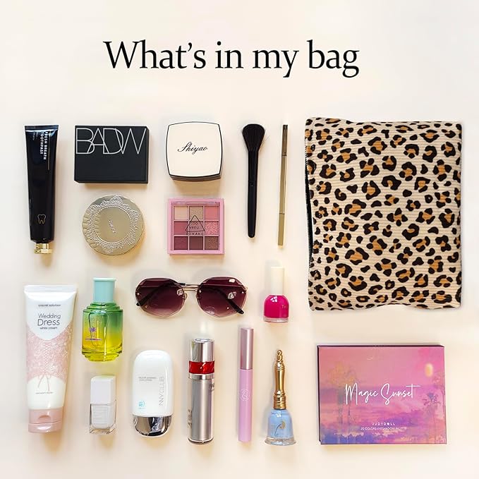 STARDW Leopard Makeup Bag Organizer Cosmetic Bags for Women and Girls,Travel Toiletry Bag Large Capacity Canvas Makeup Zipper Pouch, Purse Organizer Pouches