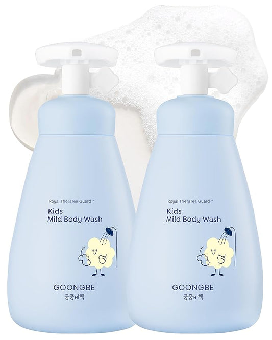 GOONGBE Kids' Mild Body Wash - Korean Kids Body Cleanser - Hydrating & Refreshing Low pH Soft Bubble Foaming with Panthenol and Amino Acids - Allergen Free Scent, 10.1 fl.oz. 2 Pack